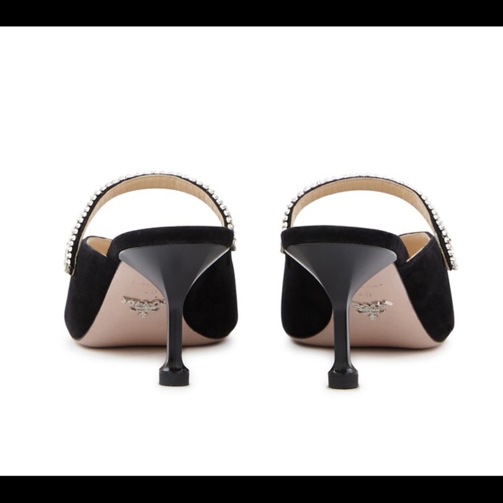 Prada heeled mules w diamanté and pointed toe.NWT